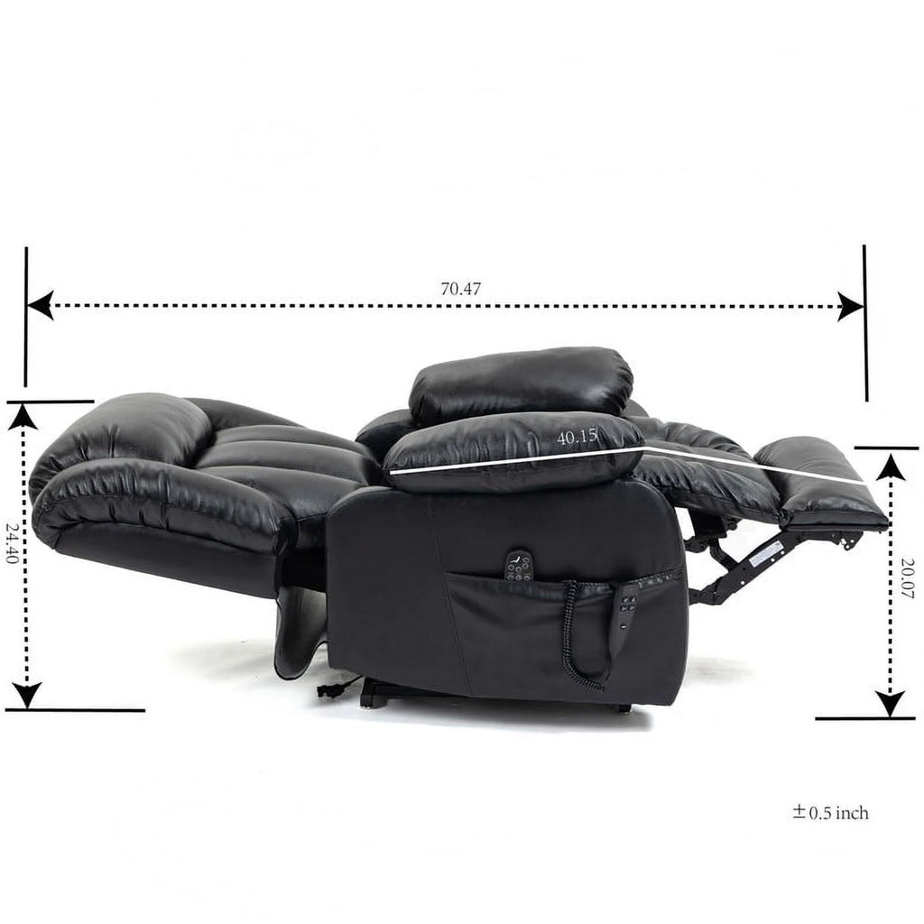 Oversized Black Leather Power Lift Recliner Chair with 8-Point Vibration Massage Lumbar Heating E9162
