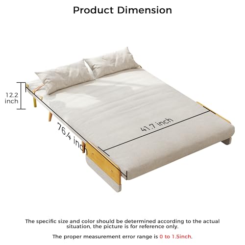 Linen Convertible Chair Bed Sleeper with Wooden Arms W789