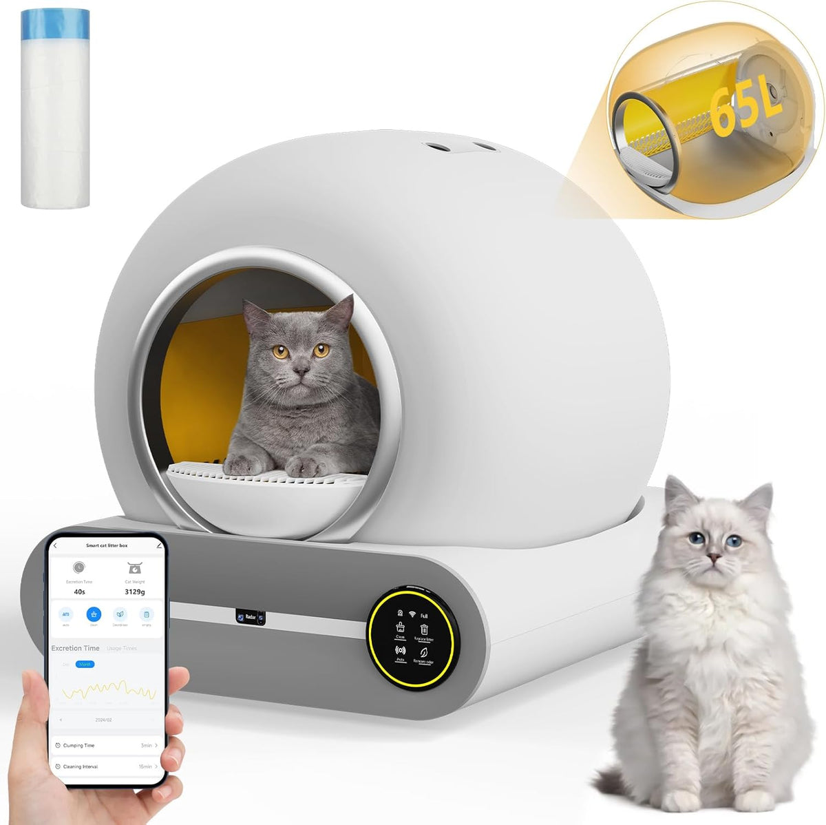 65L+9L Capacity Self-Cleaning Litter Box I6138