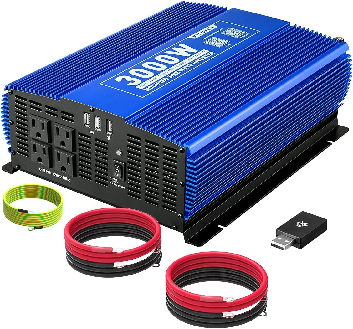 3000W Power Inverter DC12V to 110V AC with 4AC Outlets 2USB Port R3985