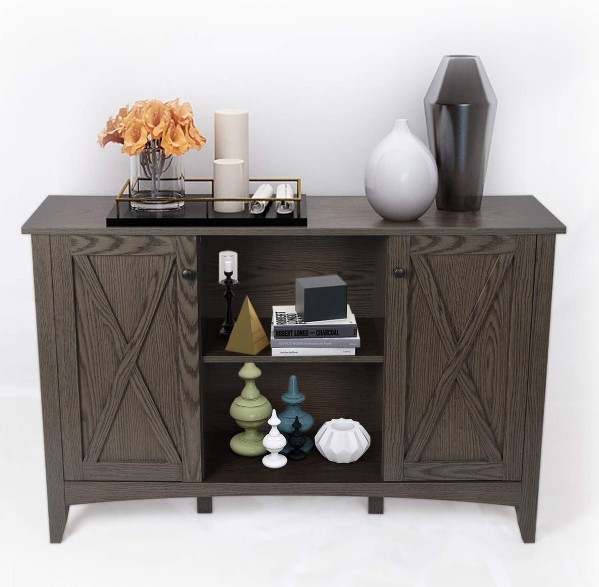 Antique White Mid Century Storage Cabinet O3647