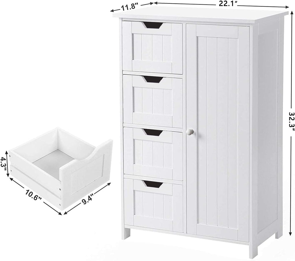 White Freestanding Bathroom Storage Cabinet with 4 Drawers and 1 Door H724525