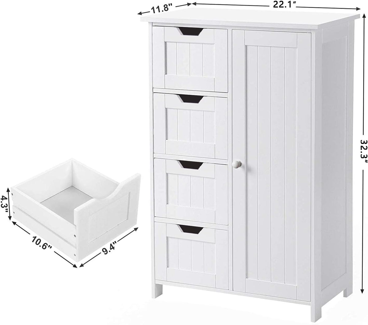 White Freestanding Bathroom Storage Cabinet with 4 Drawers and 1 Door H724525