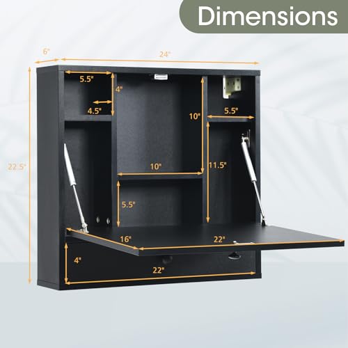 White Wall Mounted Desk with Storage Drawer and Shelves W540927