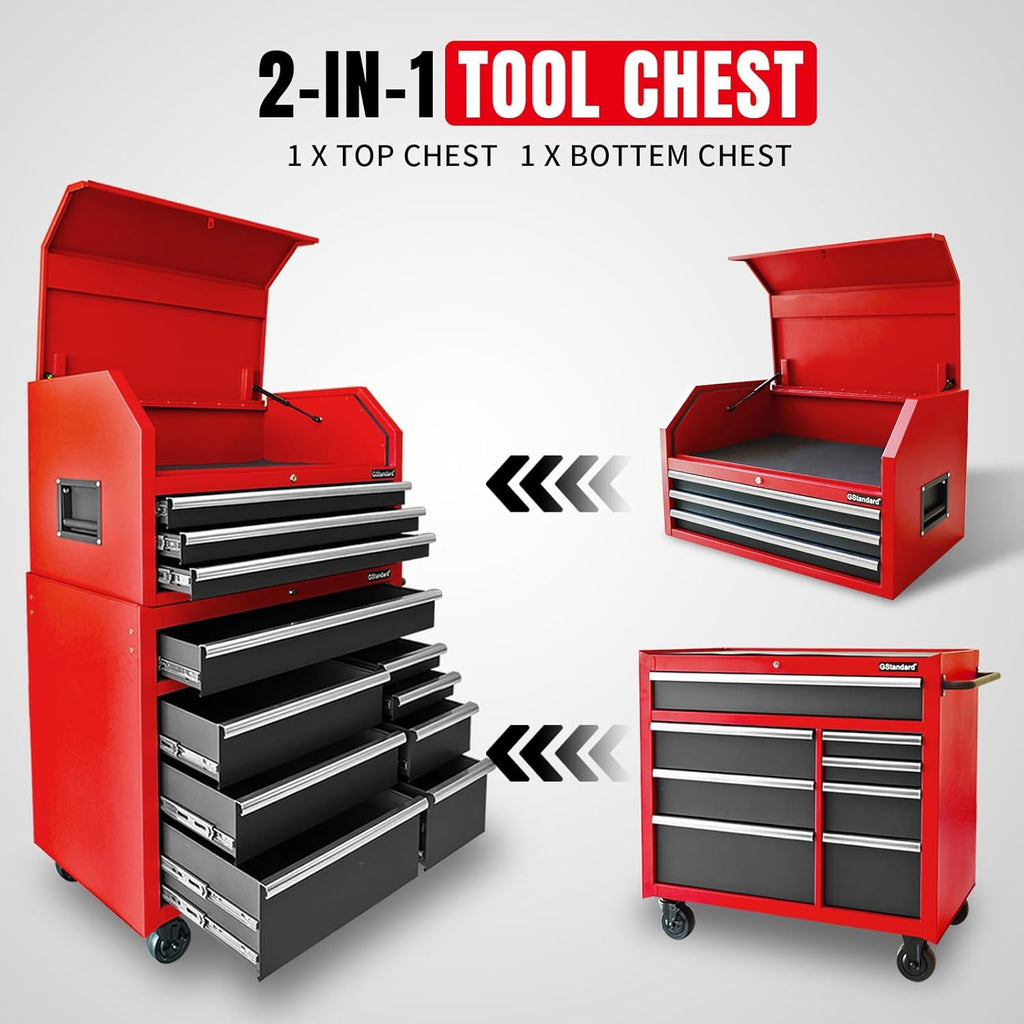 Black/Red 41-Inch 11 Drawers Heavy-Duty Steel Tool Chest and Cabinet S458