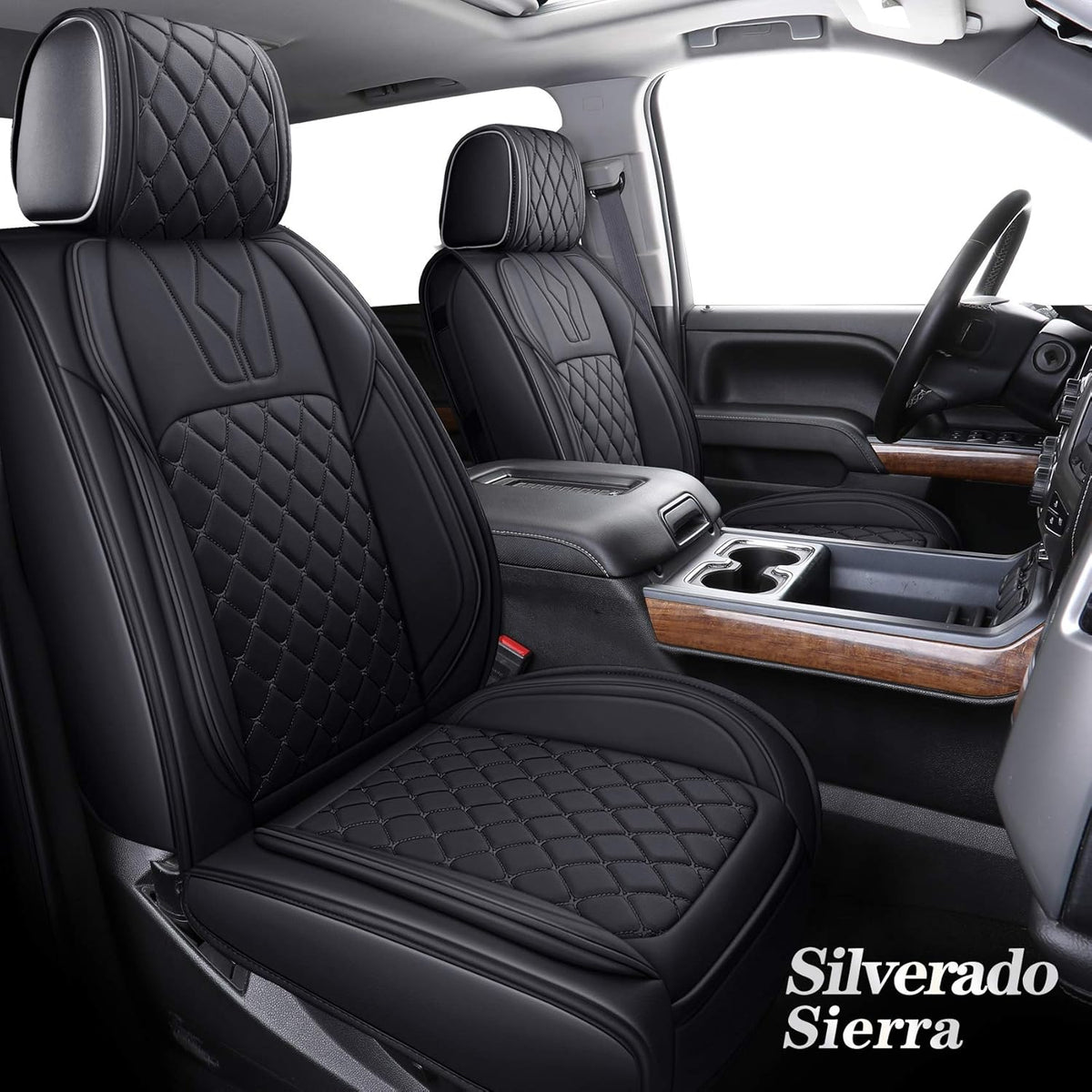 Car Seat Covers Front Set Waterproof Leather Black and White O5078