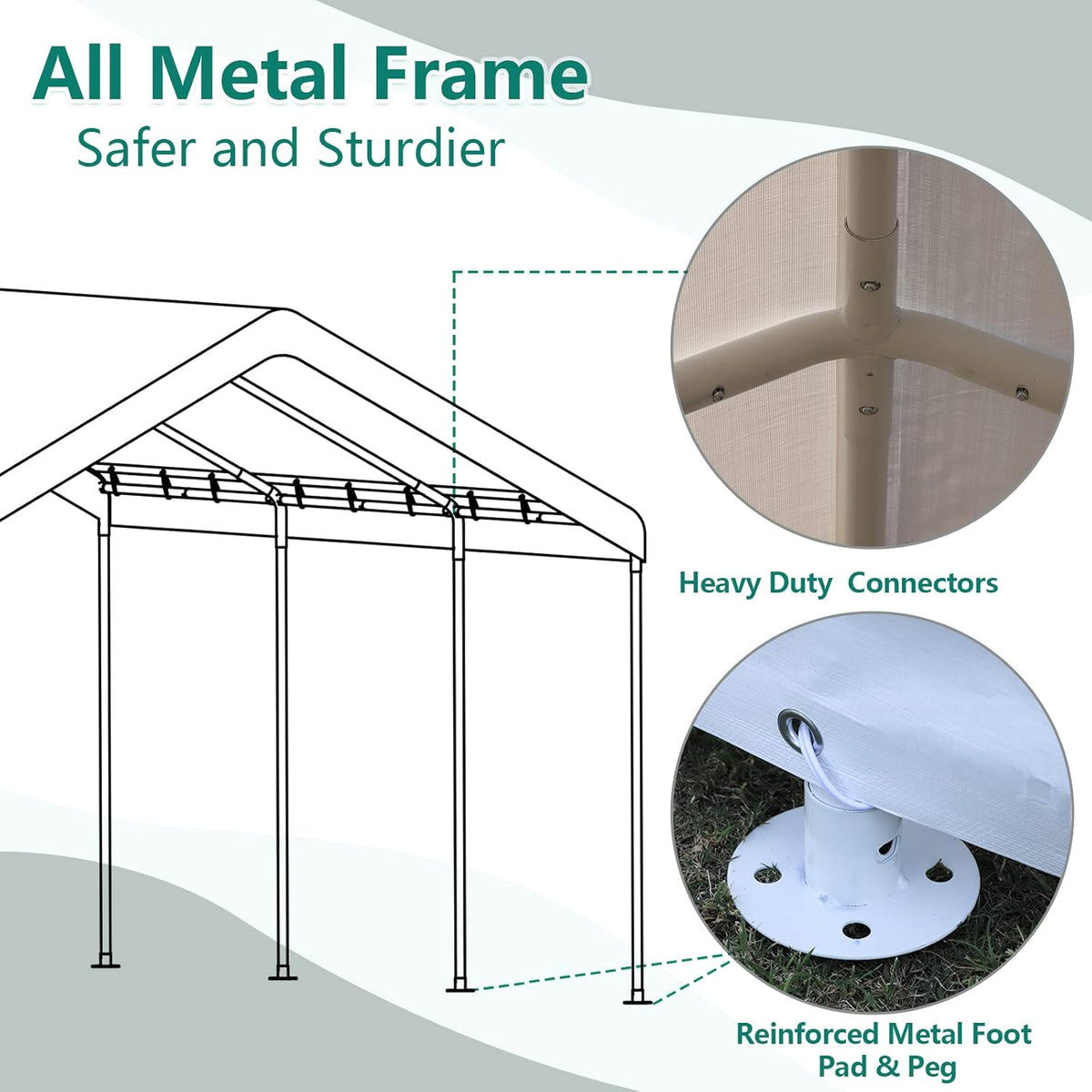 10x20 ft Heavy Duty Carport with Removable Sidewalls & Doors K1272
