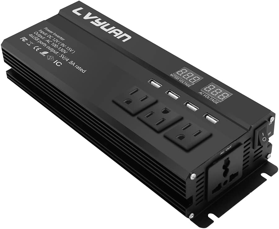 1000W Car Power Inverter 12V to 110V AC with 4 Outlets and 4 USB Ports H972744