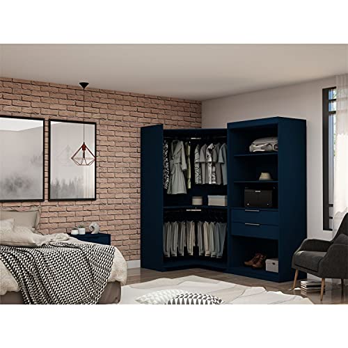 White 2 Piece Corner Wardrobe Closet with Drawers and Hanging Rods I214