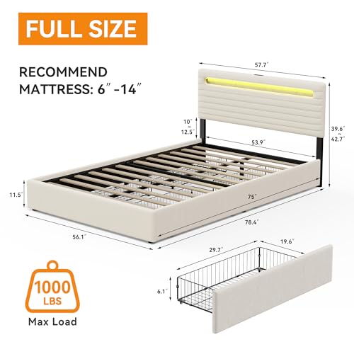 Beige Queen Bed Frame with 4 Storage Drawers I7943