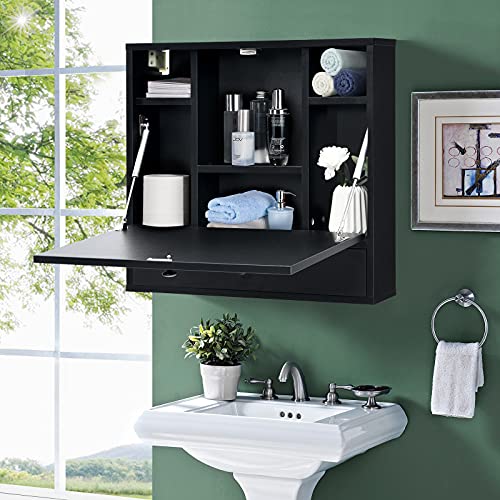 White Wall Mounted Desk with Storage Drawer and Shelves W540927