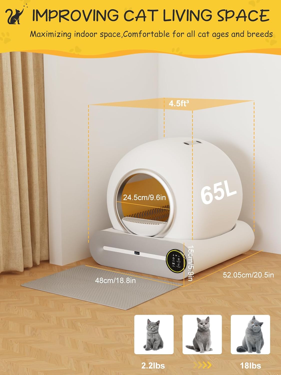 65L+9L Capacity Self-Cleaning Litter Box I6138
