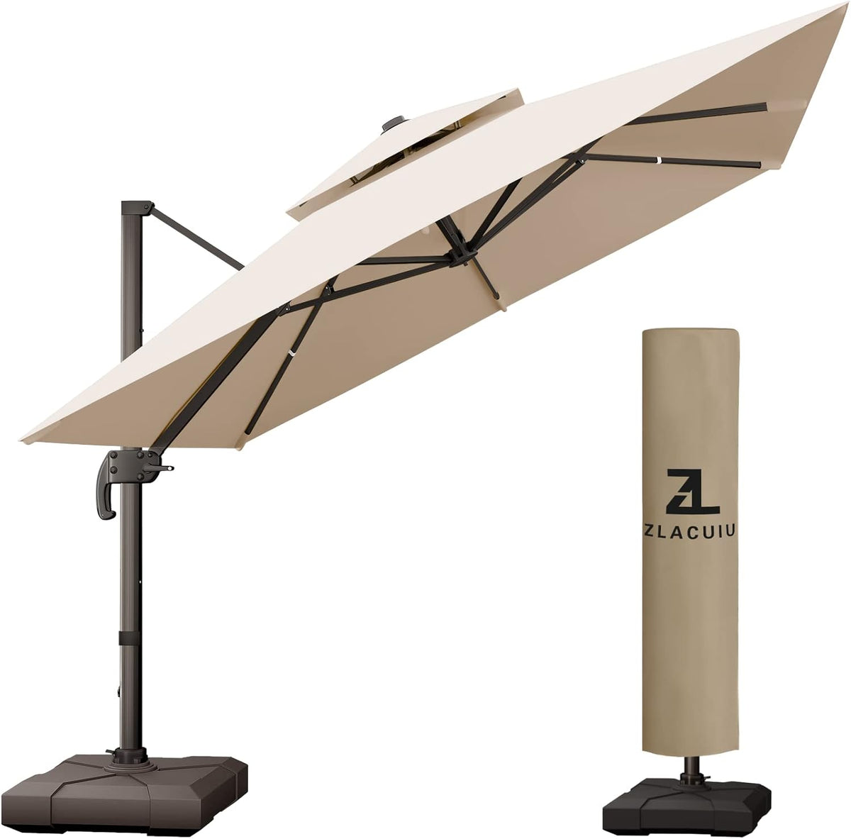 10FT Beige Aluminum Cantilever Patio Umbrella O94989