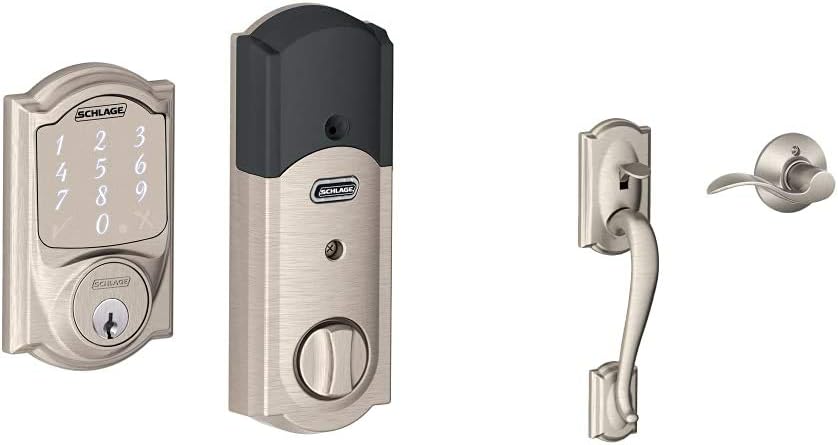 Satin Nickel Smart Deadbolt with Camelot Trim & Interior Lever B694492