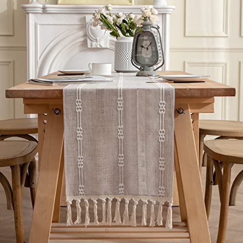 Dusty Blue 90 Inches Long Linen Table Runner with Tassel D2701