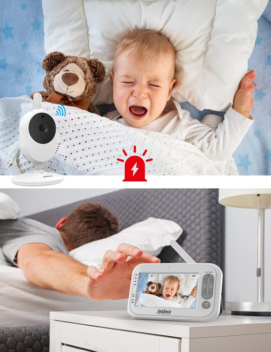 Baby Monitor with Camera and Audio 4.3 Inches LCD Split Screen O988