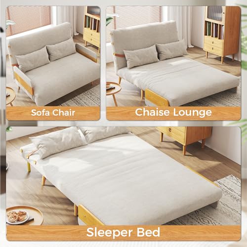 Linen Convertible Chair Bed Sleeper with Wooden Arms W789