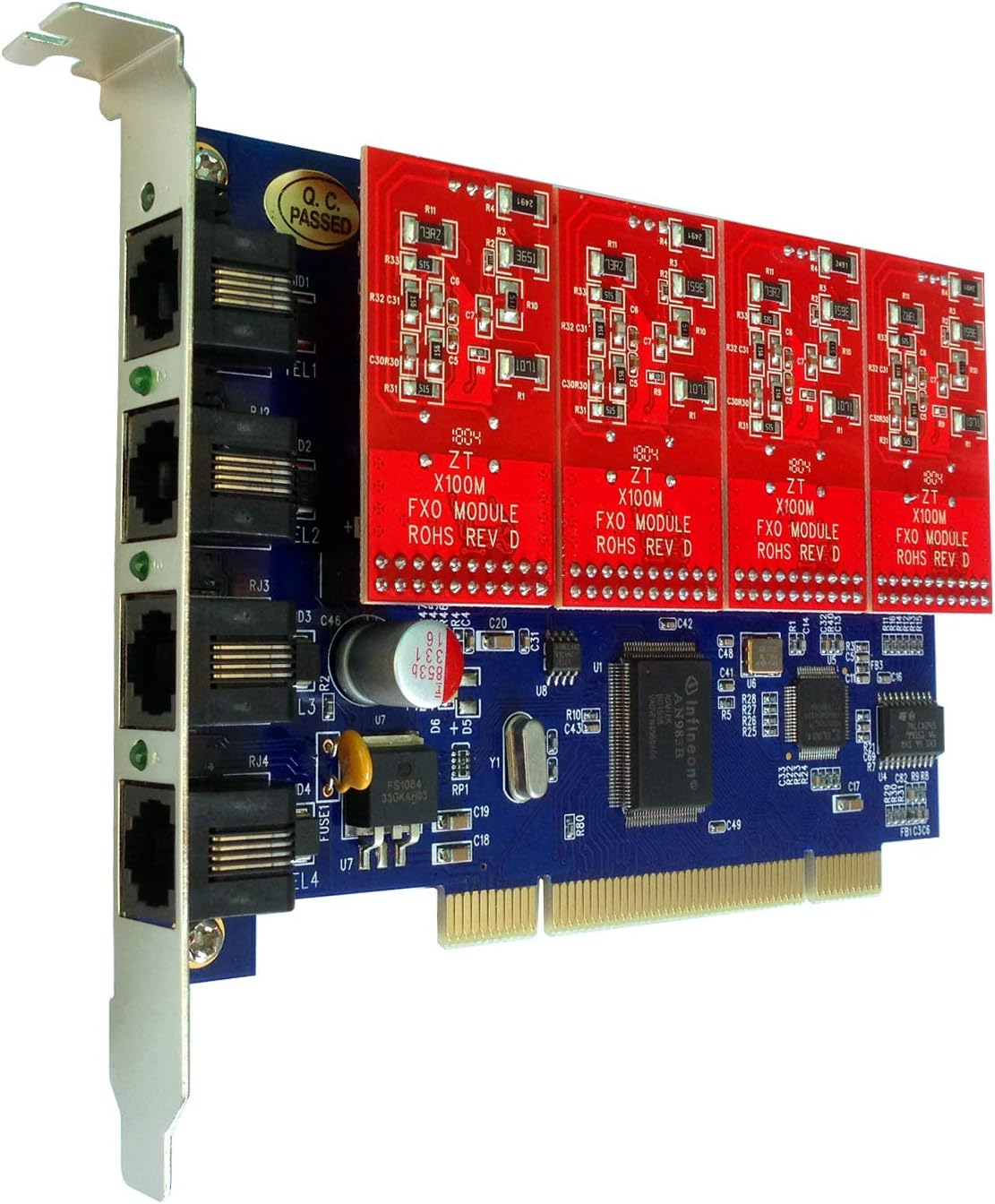 4 Port Analog FXO Card with 4 FXO Modules PCI V323