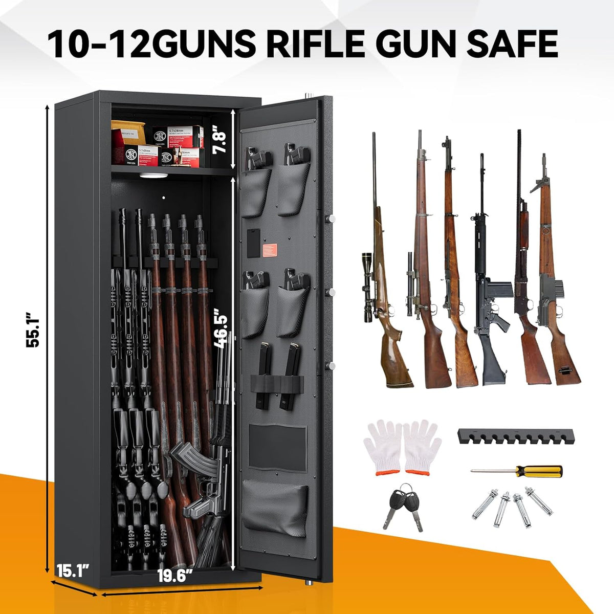 10-12 Gun Safe with Removable Shelf and Gun Rack Z57042