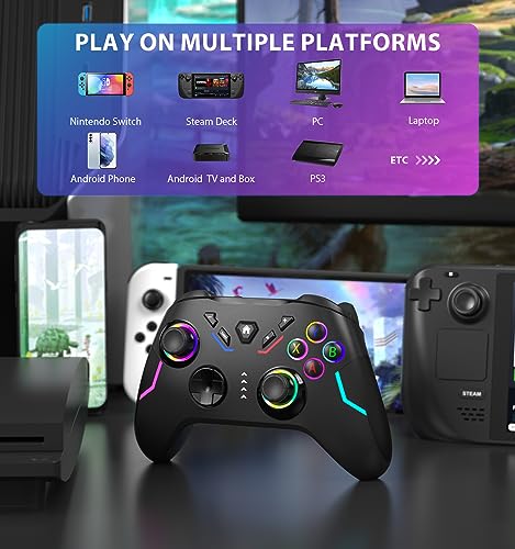 Wireless PC Gaming Controller with 9 Color LED Light, Turbo Function, Adjustable Vibration & Headphone Jack (2.4G) G990