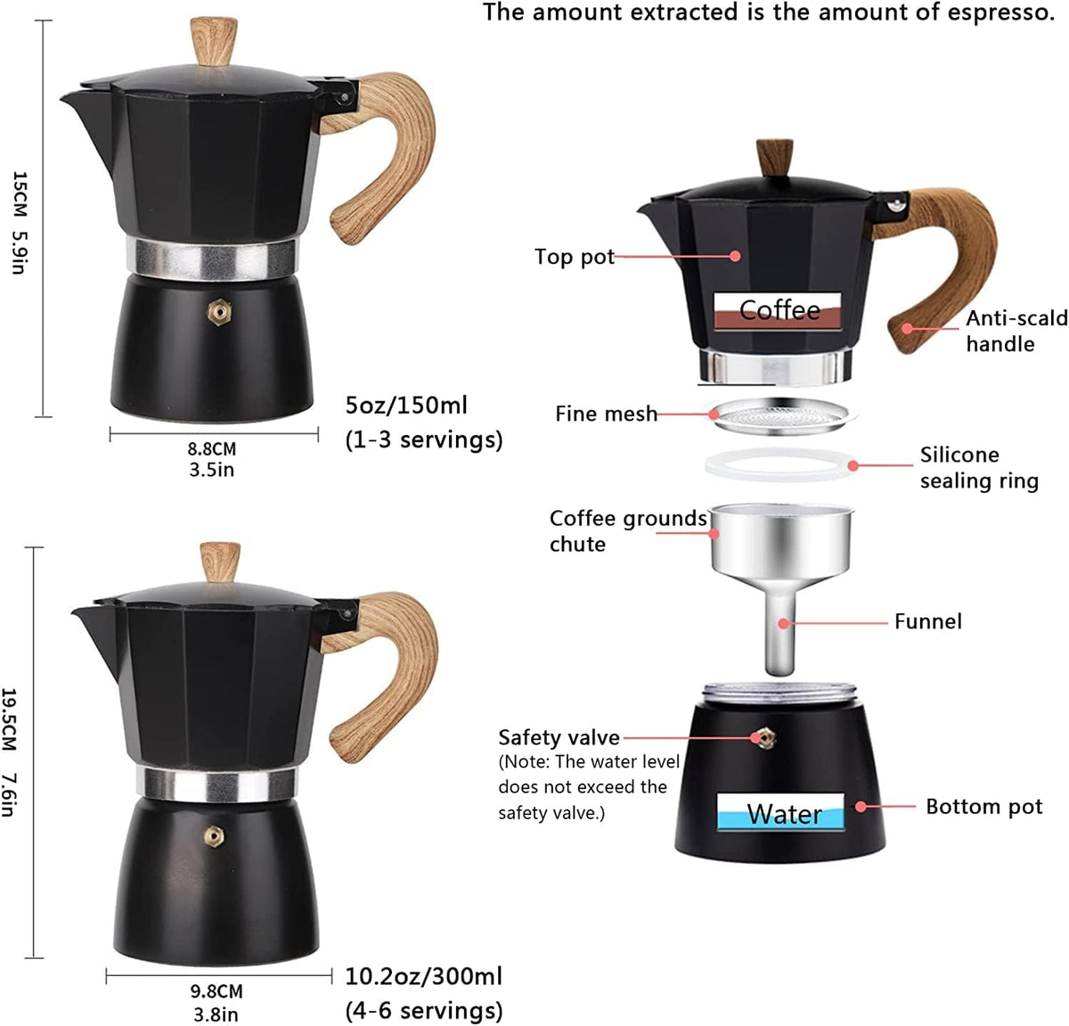 6 cup 10 OZ Aluminium Stovetop Espresso Maker M629821