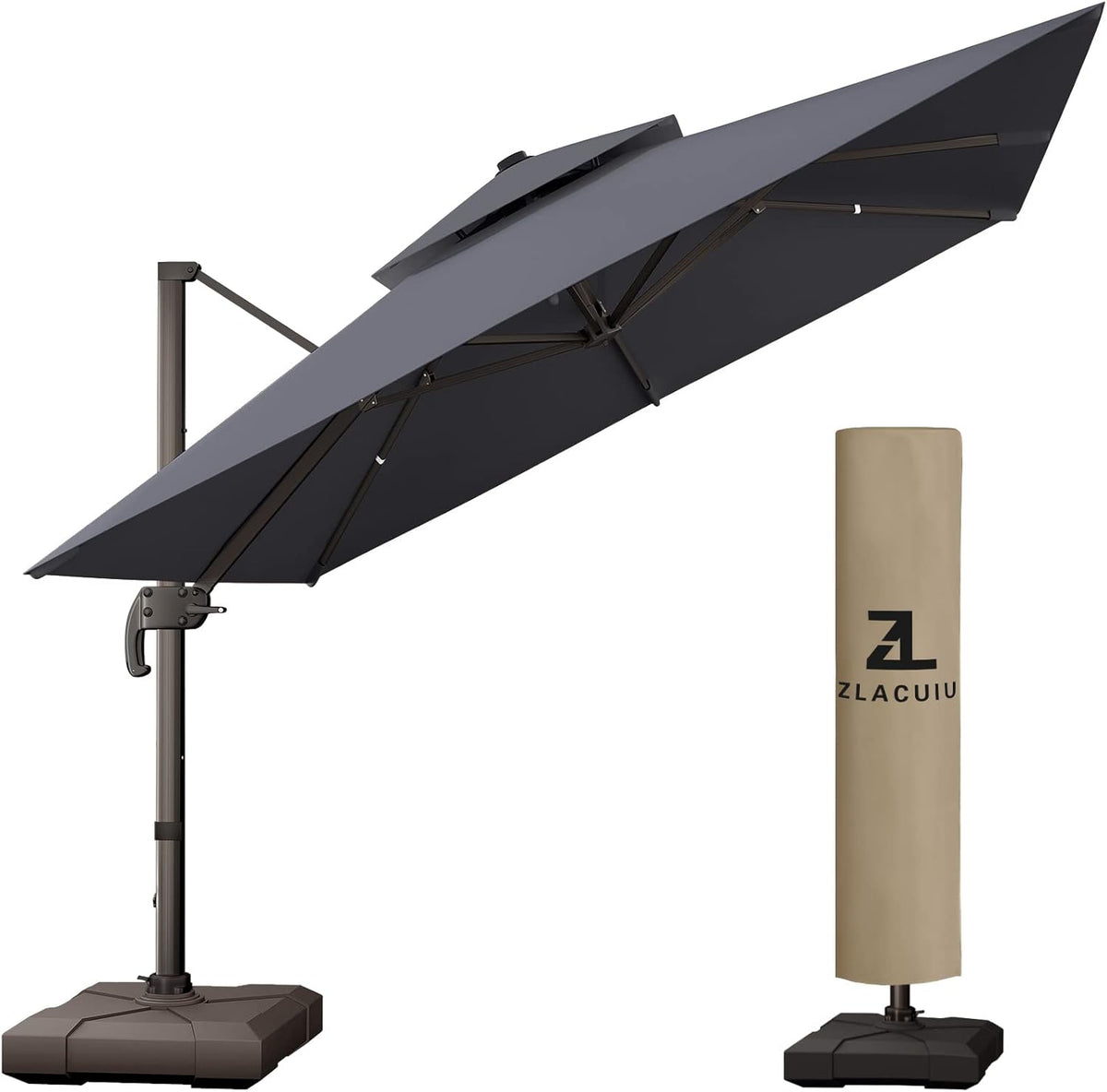 10FT Beige Aluminum Cantilever Patio Umbrella O94989