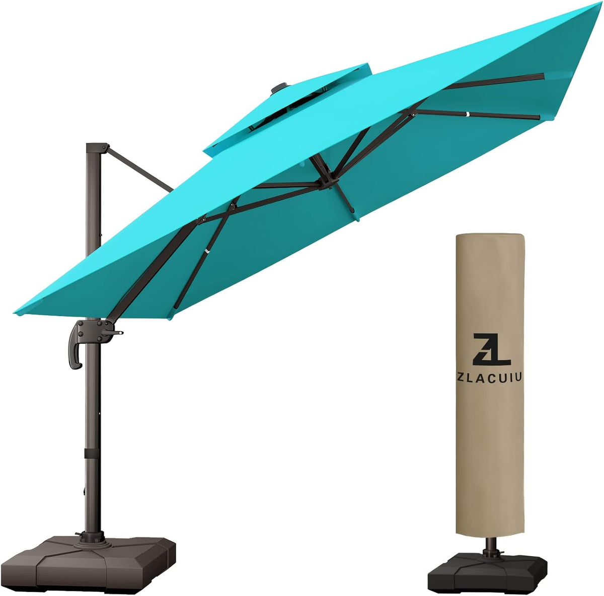 10FT Beige Aluminum Cantilever Patio Umbrella O94989