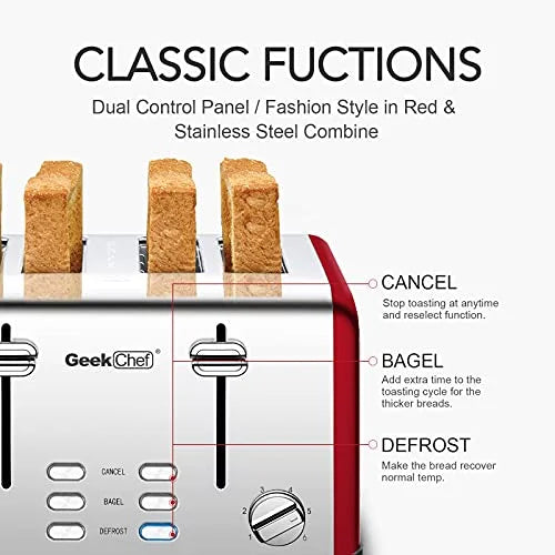 4 Slice Extra Wide Slots Stainless Steel Toaster V6790