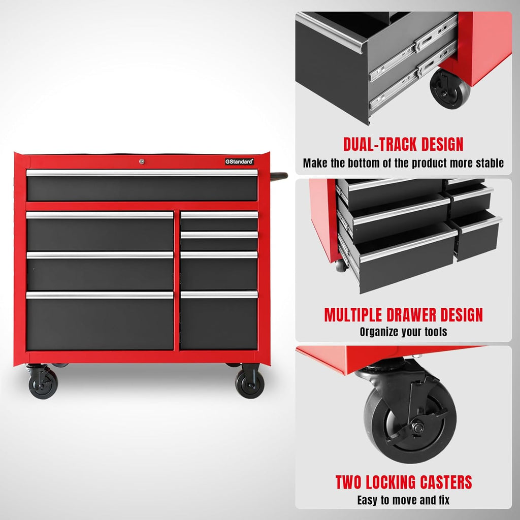 Black/Red 41-Inch 11 Drawers Heavy-Duty Steel Tool Chest and Cabinet S458