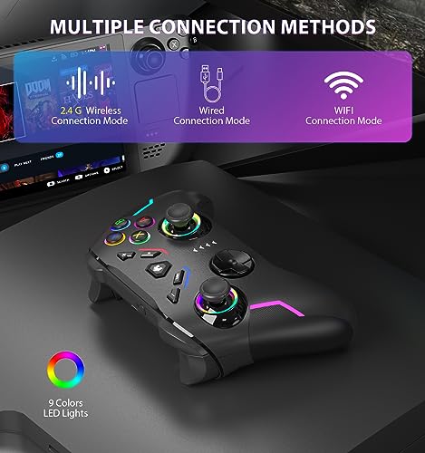 Wireless PC Gaming Controller with 9 Color LED Light, Turbo Function, Adjustable Vibration & Headphone Jack (2.4G) G990