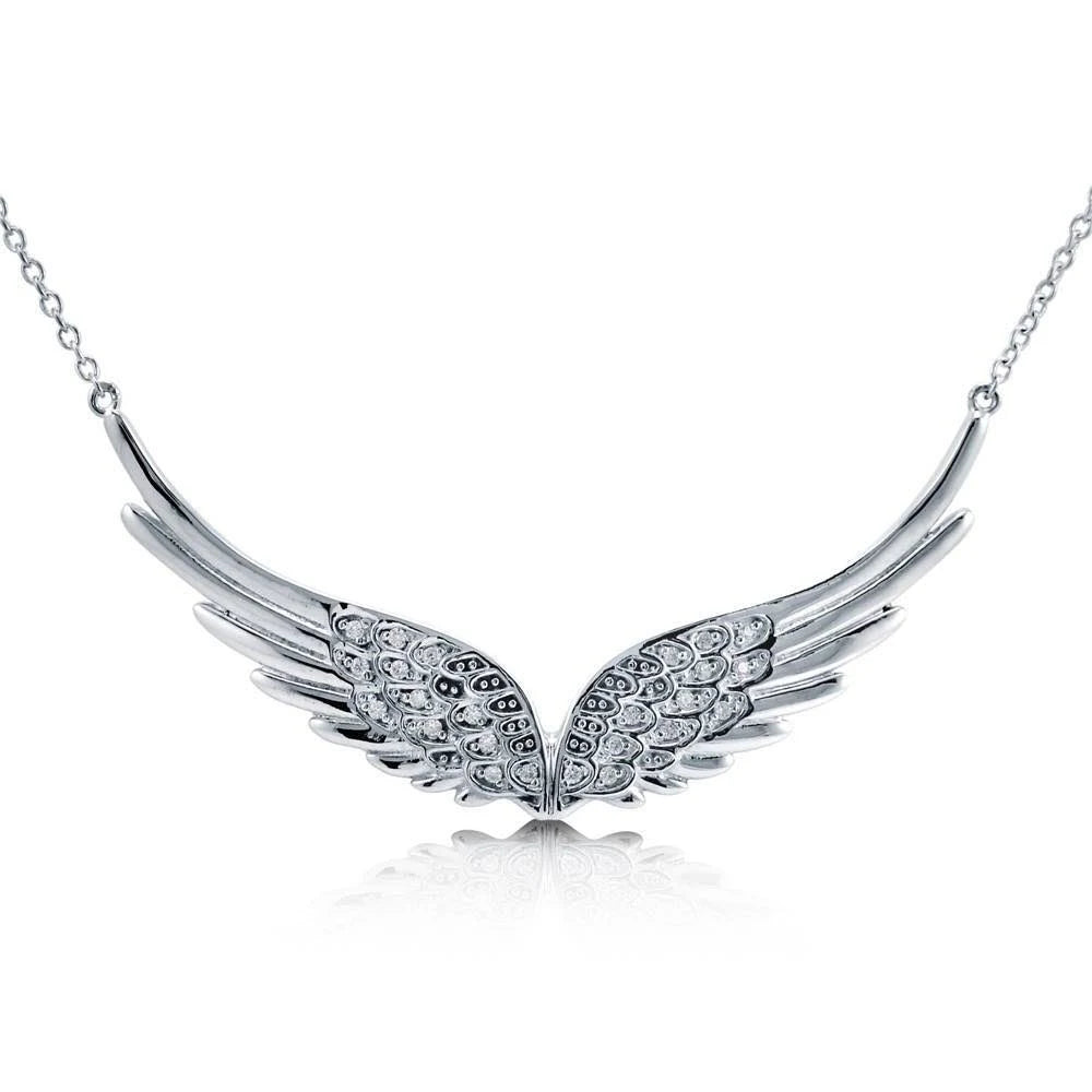 Sterling Silver Cubic Zirconia Angel Wings Pendant Necklace N168546