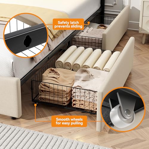 Beige Queen Bed Frame with 4 Storage Drawers I7943