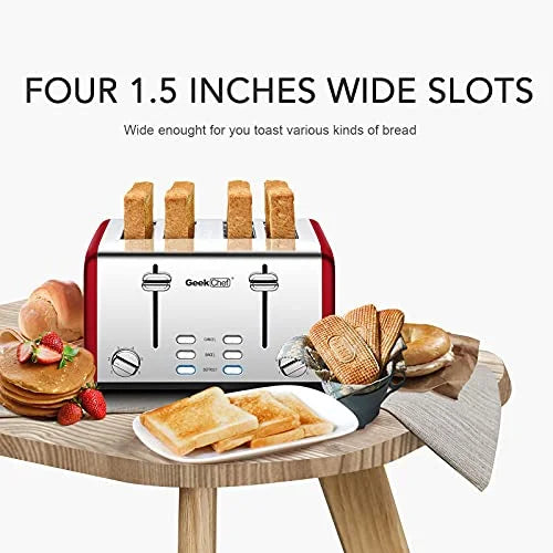 4 Slice Extra Wide Slots Stainless Steel Toaster V6790
