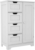 White Freestanding Bathroom Storage Cabinet with 4 Drawers and 1 Door H724525