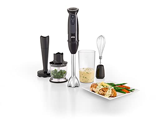 Black Hand Blender with Blending Shaft, Chopper, Masher, Whisk, Beaker Q84117
