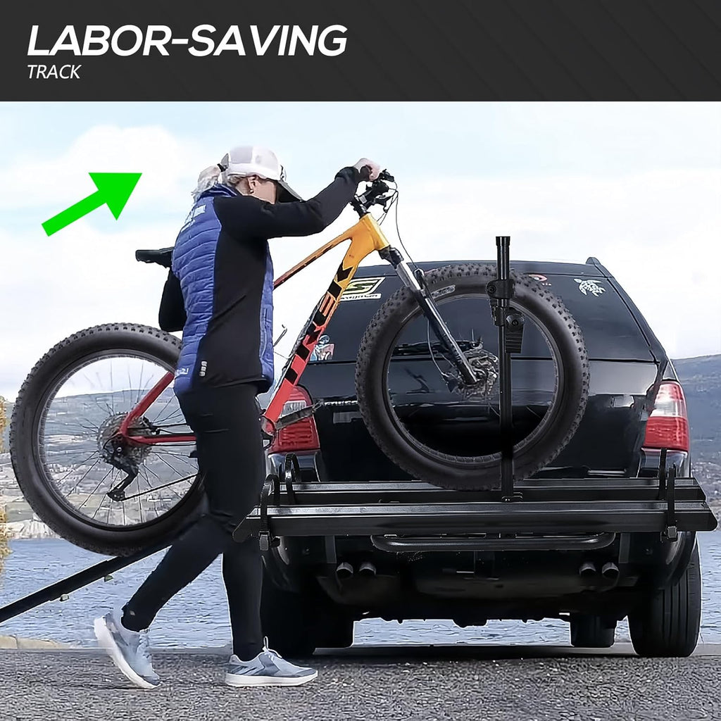 2" Hitch EBike Rack with Ramp, 200 LBS Capacity Foldable Platform Q307