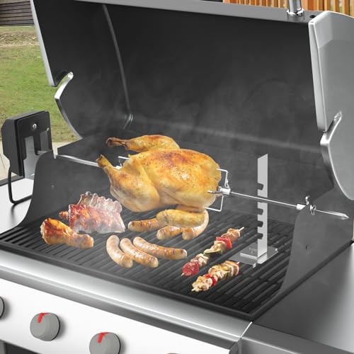 BBQ Rotisserie Grill Kit with 120V 4W Motor, 28" Spit Rod, 2 x 4 Forks I165166