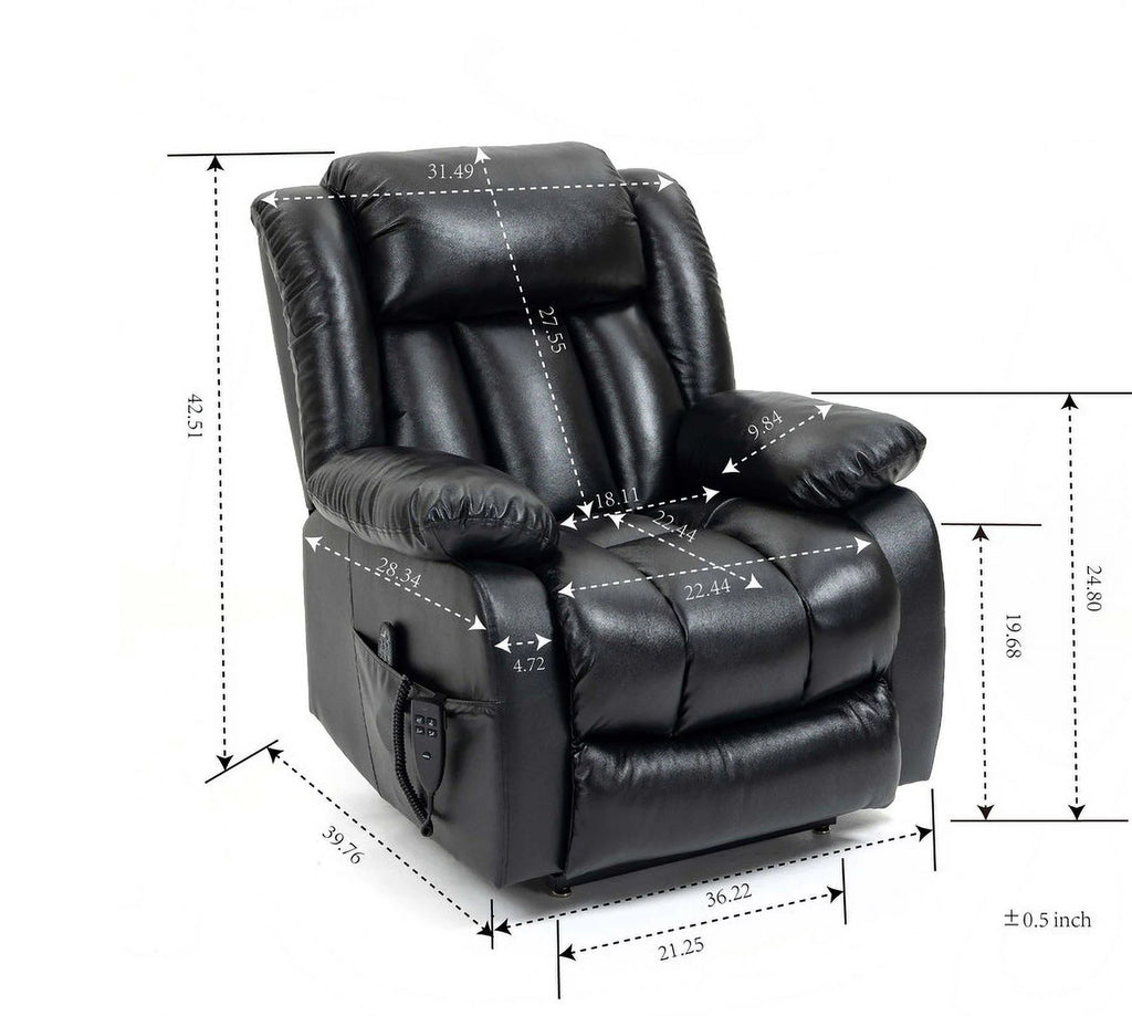 Oversized Black Leather Power Lift Recliner Chair with 8-Point Vibration Massage Lumbar Heating E9162