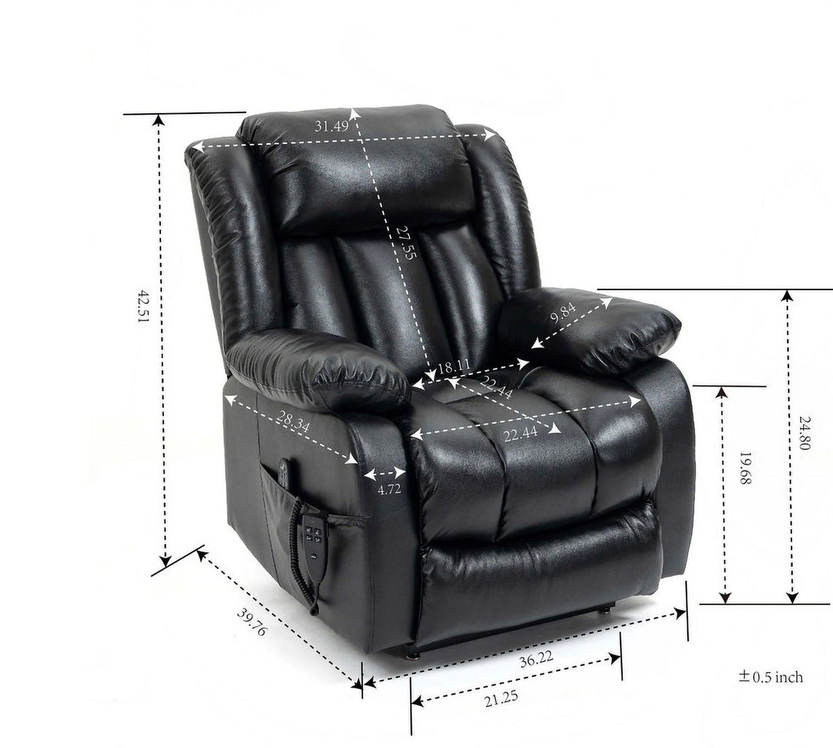 Oversized Black Leather Power Lift Recliner Chair with 8-Point Vibration Massage Lumbar Heating E9162