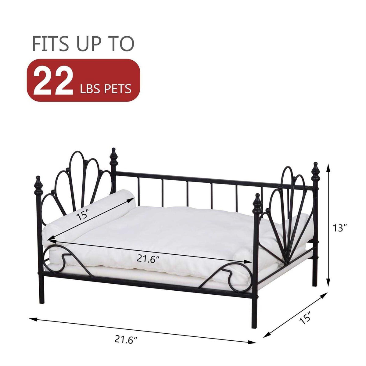 Dog Bed with Metal Frame and White Velvet Cushion Q389970