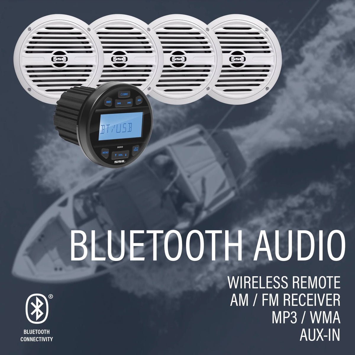 IPX6 Bluetooth Marine Stereo System with 6.5 Inch Speakers O33219