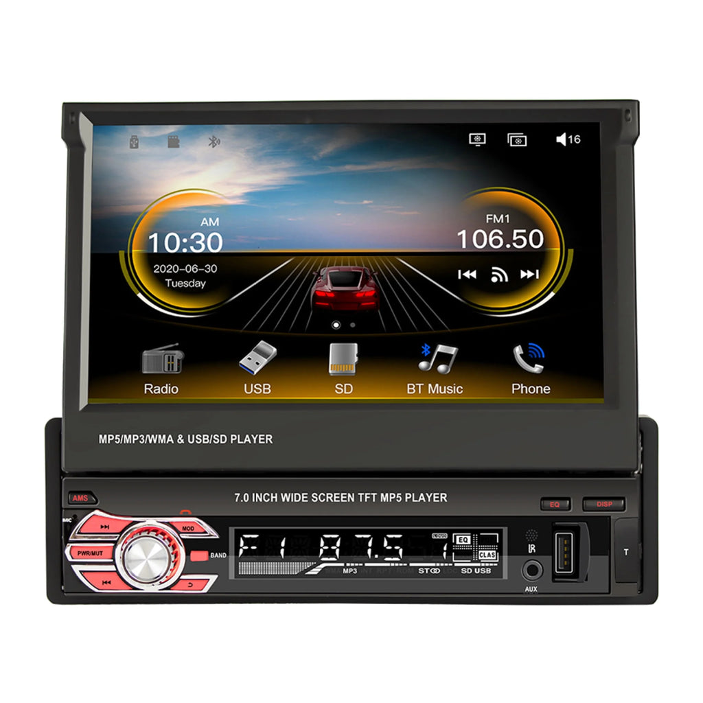Single Din Car Stereo with Bluetooth Backup Camera 7Inch Flip Out Touch Screen Car Radio MP5 Player W333022