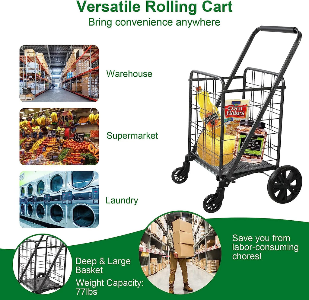 Folding Utility Cart with Swivel Wheels, 77lb Capacity T2954