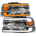 Compatible With Chevy Silverado Suburban Tahoe LED Strip Bar Black Housing Headlights With Signal Bumper Lamps Amber Reflector 4-Pieces C668358