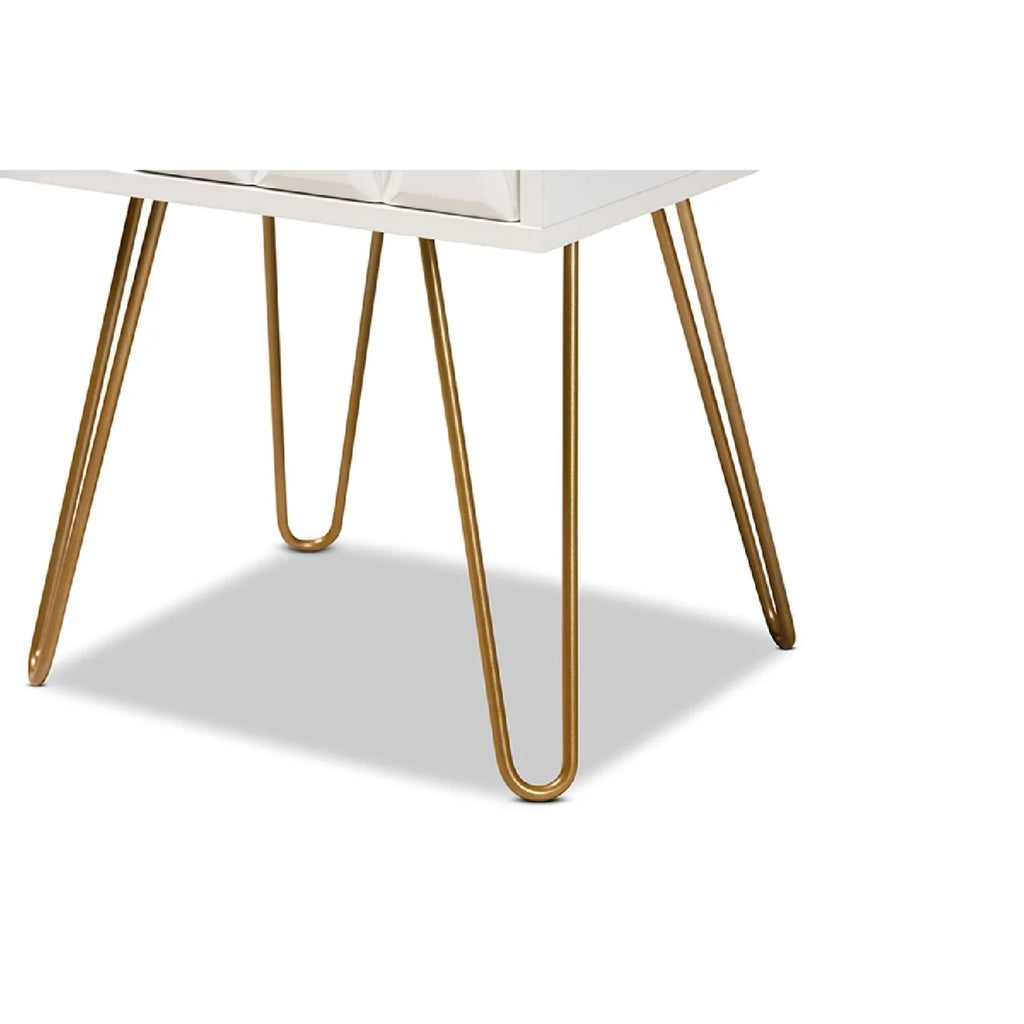 White Wood and Gold Metal 1-Drawer End Table G6758