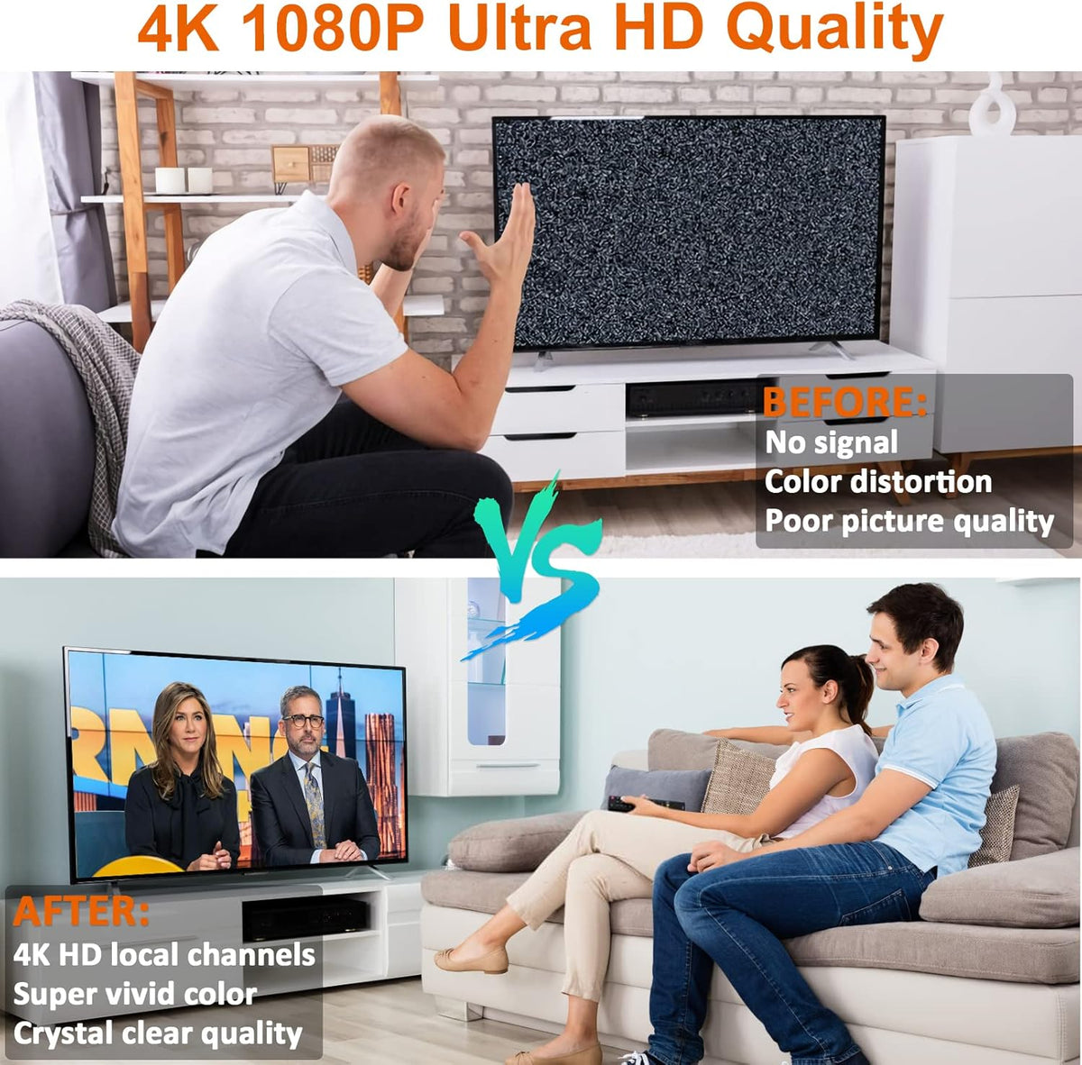 Indoor Amplified HDTV Antenna 300 Miles 4K 1080P UHF VHF FM with 13.4ft Coax Cable E4532