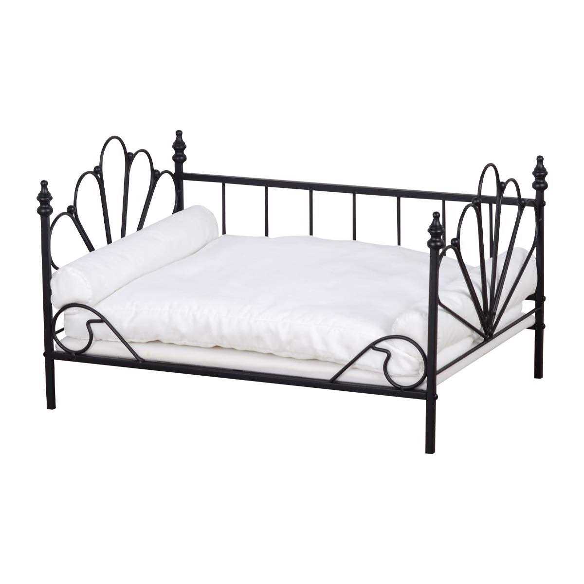 Dog Bed with Metal Frame and White Velvet Cushion Q389970