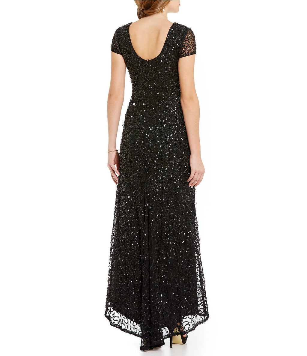 Navy Scoop Back Sequin Gown D291943