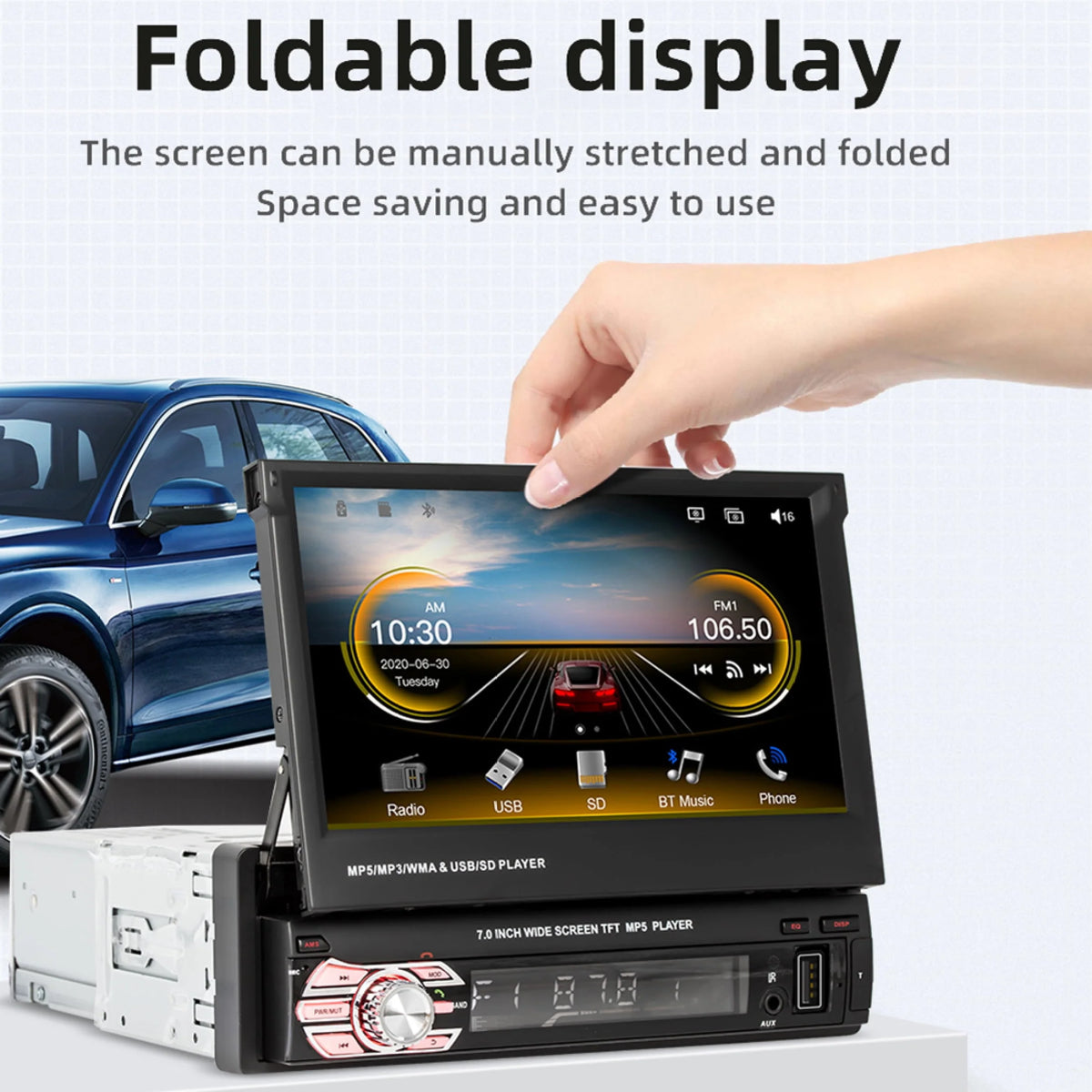 Single Din Car Stereo with Bluetooth Backup Camera 7Inch Flip Out Touch Screen Car Radio MP5 Player W333022