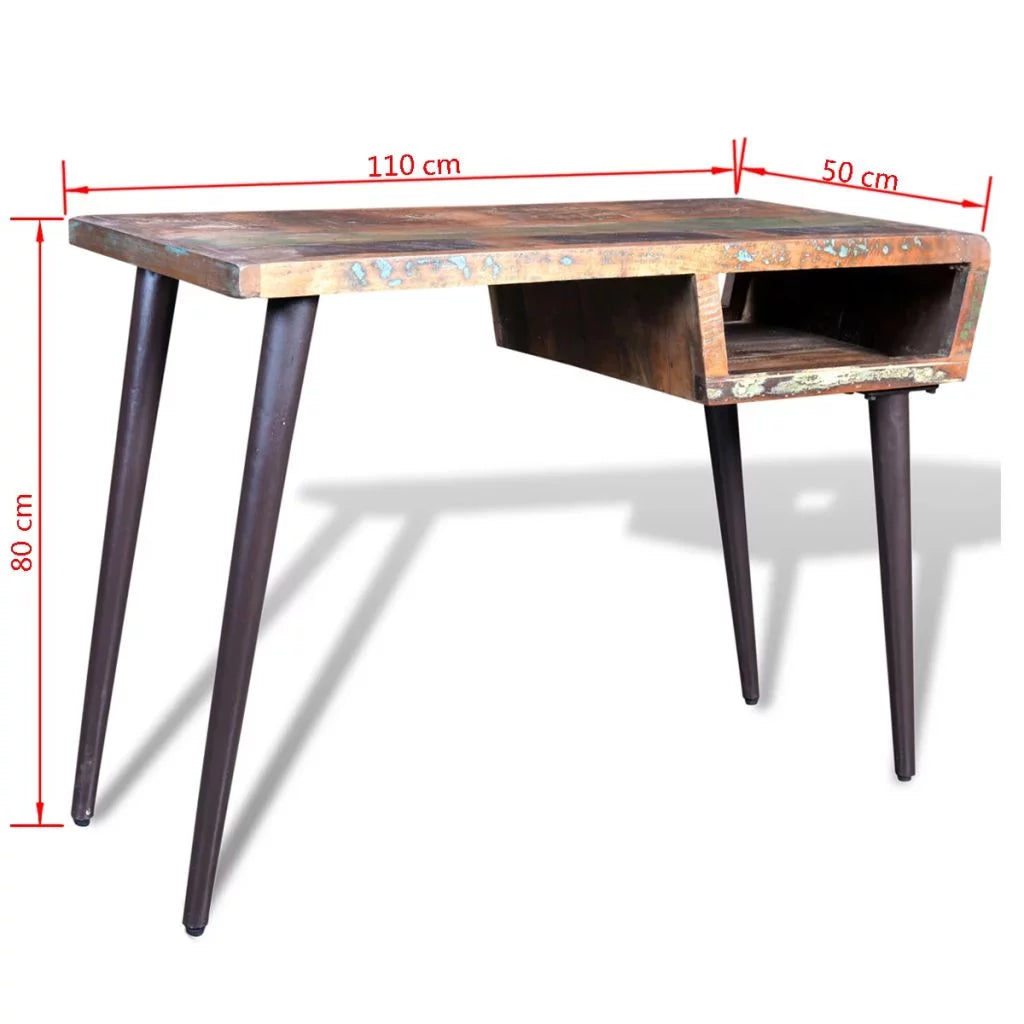 Rustic Desk with Storage Compartment Reclaimed Wood Tabletop Iron Legs I67205